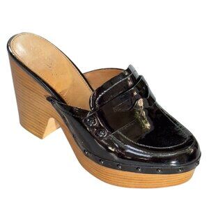 COACH Nalina Womens Shoes Black Patent Leather Platform Heels Studded Size 8.5B